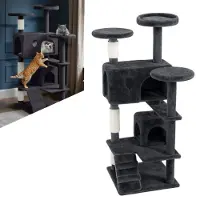 XINZI Kraboom voor katten, stabiele krabpaal met kattenhol, krabpalen, speelgoedbal en plateaus. Kattenhuis, klimboom. Hoogte 93 cm, donkergrijs