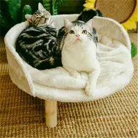 WISFOR Hondenbank met zachte bekleding, huisdierenbank voor katten en honden, met houten poten en rugleuning, afmetingen: 41,5 x 32,8 cm