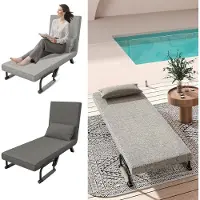 XINZI 3-in-1 slaapstoel met verstelbare rugleuning, inklapbare slaapbank, inklapbaar bed, slaapbank, metalen frame, linnen bekleding – Kleur: lichtgrijs