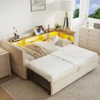 STILVORA Gestoffeerd LED-bed 160x200 cm – Linnen grijs – Met USB, hydraulische opbergruimte & kleur-LED – Modern