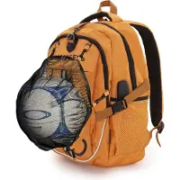 Nikcorp Rugzak voor kinderen, met afneembaar ballennet, USB-aansluiting, sportief design, oranje kleur