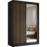 MargaretHadas24 150 cm hoge garderobekast Erika met lamellen en spiegel, inclusief 2 schuifdeuren. Schuifdeurenkast met kledingstang. Levering tot in de woning (kleur: zwart, zwart, lamellen Artisan)
