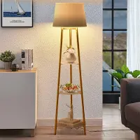 WISFOR Vloerlamp met 3 plateaus, modern design, staande lamp met E27 fitting, geschikt voor slaapkamer en eetkamer