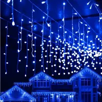 Rosikey 5X0.7M, 216 LED, blauwe "ijsregen" lichtgordijn, lichtketting voor Kerstmis, met 8 lichtmodi, geschikt voor binnen, ramen, kerstverlichting en kerstdecoratie