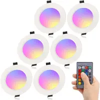 Rosikey Inbouwspots LED met afstandsbediening, 230V, 16 kleuren, dimbaar, RGBW spots, inbouw plafondlamp, ronde inbouwspots, inbouwverlichting, ultra plat, 10W, 6 stuks