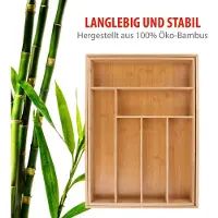 Alpina Uitschuifbare Bestekbak 34-56.5cm x 46 x 6cm - Besteklade - 6 tot 8 Vakken - Bamboe