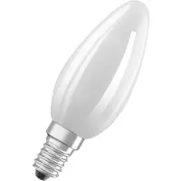 Osram Energy Class LED-lamp in klassieke mini-kaarsvorm, 2,2 W / 470 lm, EEK A, koud wit licht (4000 K), CRI 80, gemaakt van mat loodvrij glas, E14 fitting, IP20, 35 mm diameter.
