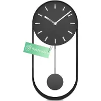 Mebus Moderne Pendelklok Grote Wandklok zonder tikkend geluid I Handgemaakt van metaal I Quartz uurwerk I 40 x 20 cm I Kleur Grijs Zwart