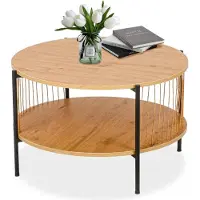 Sonstiges Ronde salontafel van hout met gevlochten papieren franjes, metalen frame - bijzettafel voor de woonkamer