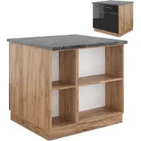 Vicco Fame-Line Keukeneiland – 90 cm met lade, zonder werkblad Antraciet hoogglans/goud eiken