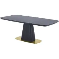 Vente-unique Eettafel voor 8 personen met essen fineer en metaal - Zwart en goud - DYLORA