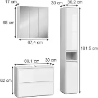 Vicco Badkamermeubelset Majest, Wit Hoogglans, 3-delig