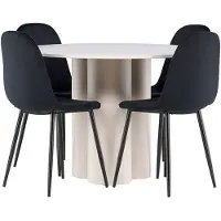 Ebuy24 Olivia eethoek tafel Ø110cm en 4 velours stoelen beige.