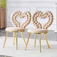 STILVORA Eetkamerstoel Set Van 2 - Hartvormige Uitsparing Rugleuning - Comfortabel Zacht Fluweel - Voor Eetkamer En Woonruimte - Metaal Lichtbeige