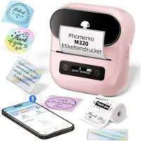 Phomemo M220 - Bluetooth Labelprinter - Thermische Label Maker - Draagbare Printer - 203 DPI - Voor Barcode, Adreslabels en Bedrijfsetiketten - Roze