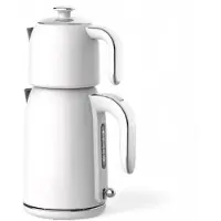 Mulex | MX064 Tee express | elektrische Turkse theepot | Wit Rvs | - 1.7L + 1.0L | Led-indicator | 360° basis | 1850 W