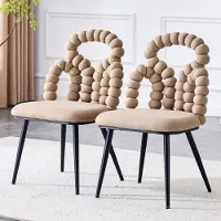 STILVORA Eetkamerstoel Set Van 2 - Comfortabele Open Rug Met Kogelketting Design - Voor Eetkamer En Woonruimte - Fluweel Camel