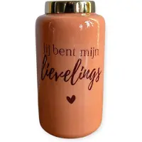 DK Design Daan Kromhout - Vaasje - Bloemenvaas - Metaal - Jij bent mijn lievelings - Tekst - Zacht oranje - 9x16x9cm