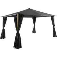 Sweeek - Paviljoen voor de tuin 4x3m met gordijnen en led-verlichting aluminium met houteffect - veluna