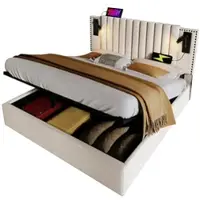 HAUSS SPOLE Tweepersoonsbedden - 180x200 cm - Gestoffeerd Bed Met Lattenbodem - Verstelbaar Hoofdboard En Praktische Opbergruimte Onder Bed - Fluweel - Grijs