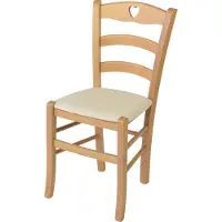 STOCK LINE t m c s Tommychairs - Stoel CUORE, geschikt voor keuken en eetkamer. Robuuste constructie van gelakt beukenhout in een natuurlijke tint, met een beklede zitting van kunstleer in ivoorkleur