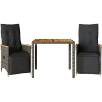 vidaXL 3-delige tuin-bistroset met kussens, grijs, polyrotan