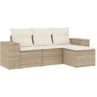 vidaXL 4-delige Loungeset met kussens poly rattan beige
