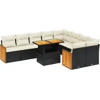 vidaXL 10-delige Loungeset met kussens poly rattan zwart