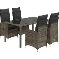 vidaXL 5-delige tuin-bistroset met kussens, grijs, polyrotan