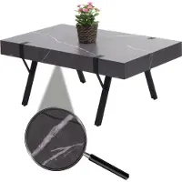 Mendler Salontafel -L54, woonkamertafel bijzettafel sofatafel, metaal 43x110x60cm ~ marmer look grijs
