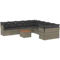 vidaXL 11-delige loungeset voor de tuin met kussens, grijs, polyrotan
