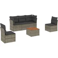 vidaXL 6-delige Loungeset met kussens poly rattan grijs