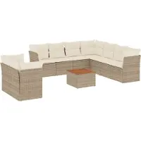 vidaXL 11-delige Tuinset met kussens poly rattan beige