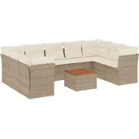vidaXL 10-delige Loungeset met kussens poly rattan beige