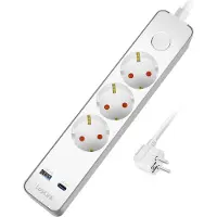 Logilink Verlengkabel met 3 stopcontacten + USB-A/USB-C PD 20W, 1,4 meter, wit