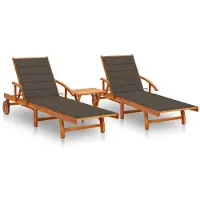 Syfax Ligstoelen 2 st met tafel en kussens massief acaciahout