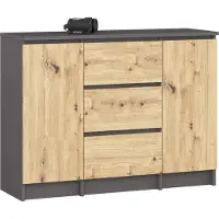 Akord Ladekast K100 met 3 Lades en 2 Deuren / Furniture Factory / Grafietgrijs - Artisan Eik / 101 x 76 x 35 cm