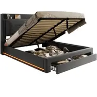 MODFU TV-meubel 170x36x38 cm van spaanplaat en hoogglans, modern ontwerp in wit, met laden en verstelbare LED-verlichting
