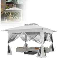 LZQ Tuinpaviljoen 3x3 meter, opklapbaar met dubbel dak, 4 muggennetten, UV-bescherming, in hoogte verstelbaar, robuust frame, Oxford-stof, wit