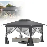 LZQ Tuinpaviljoen 3x3 meter, opklapbaar met dubbel dak, 4 muggennetten, UV-bescherming, in hoogte verstelbaar, robuust frame, Oxford-stof, antracietkleurig