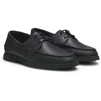 BOSS Heren Zwarte Sienne Boat-leren schoenen (41), Leer, Plat, Veters, Casual 50570584