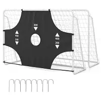 Costway Voetbaldoel met afneembare doelpalen, 215 x 152 cm. Voetbaldoel met 5 schotgaten en metalen frame, geschikt voor buitengebruik, weerbestendig. Voetbaldoel voor de tuin