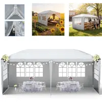 LZQ 3x6 meter partytent, paviljoen, tuintent, feesttent, met UV-bescherming, grijze tuinpaviljoen met 4 afneembare zijwanden, geschikt voor tuinfeesten, bruiloften