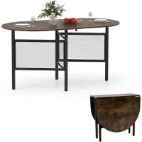 Costway Eettafel, inklapbaar, keukentafel voor 6-8 personen, ruimtebesparende inklaptable, ovale eettafel voor de eetkamer, 150x80x76 cm (bruin+zwart)