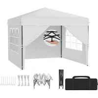 LZQ Pop-up paviljoen, 3x3 meter, inklapbaar, voor tuin en terras, waterdicht, UV-bescherming, snelle opbouw met één knop, 3-voudig in hoogte verstelbaar, wit (met zijwanden)