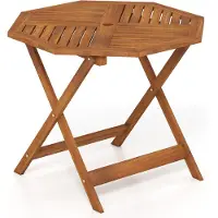 Costway Tuintafel, weerbestendig hout, diameter 90 cm, houten tafel met parasolgat, achthoekige balkon tafel, eettafel voor tuin, balkon, terras