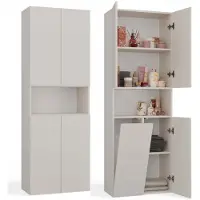 Top E Shop Nel Nel - Badkamerkolomkast - Met wasmand - Greeploos TIP-ON - Kleur cashmere
