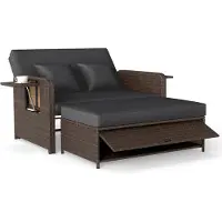 Costway 3-in-1 tuinbank van polyrotan, ligbed met verstelbare rugleuning, zijtafels, kussen en voetenbankje, loungebed, dubbele ligbed, tuinset