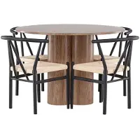 Ebuy24 Olivia eethoek tafel Ø110cm en 4 stoelen met armleuningen stapelbaar bruin.