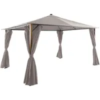 Sweeek - Paviljoen voor de tuin 4x3m met gordijnen en led-verlichting aluminium met houteffect - veluna